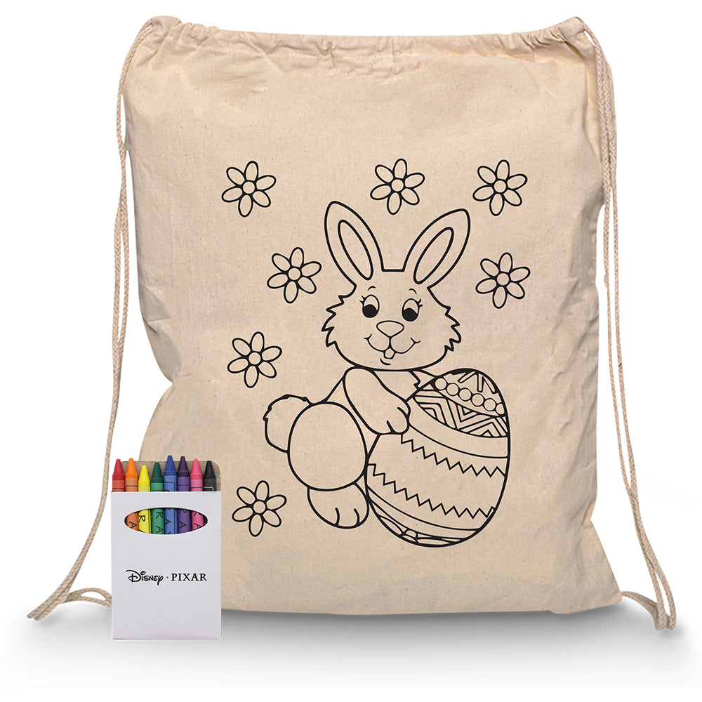 Squiggle Calico Drawstring Bag + Crayon set