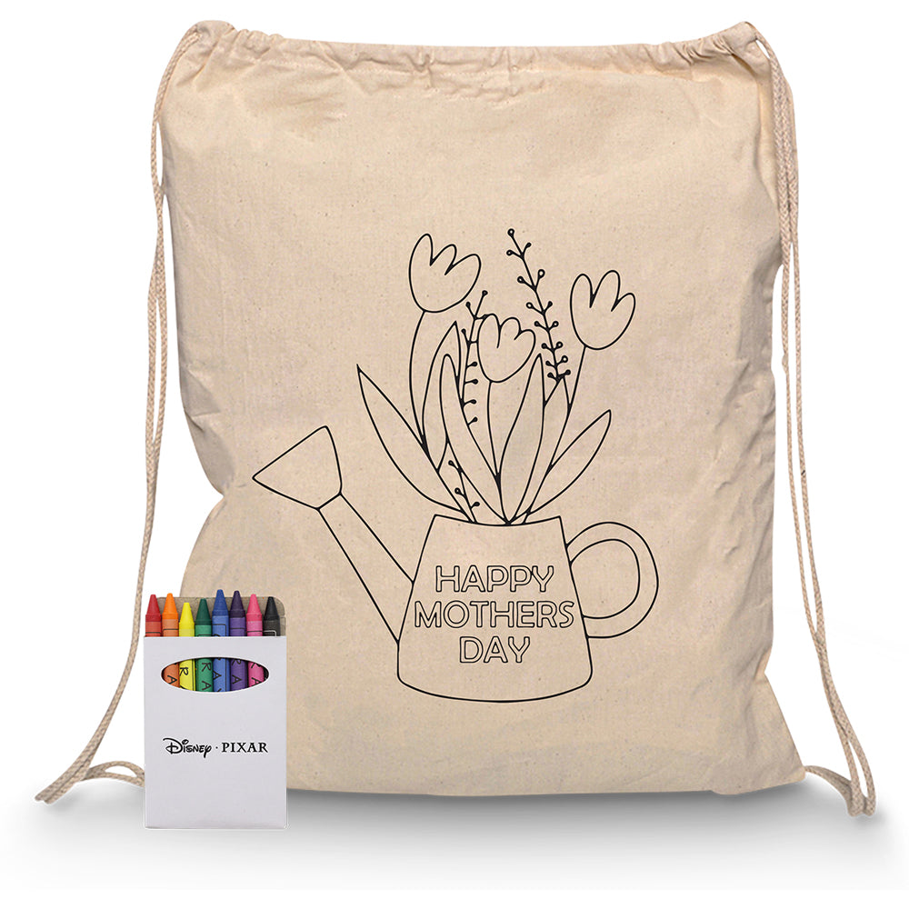 Squiggle Calico Drawstring Bag + Crayon set